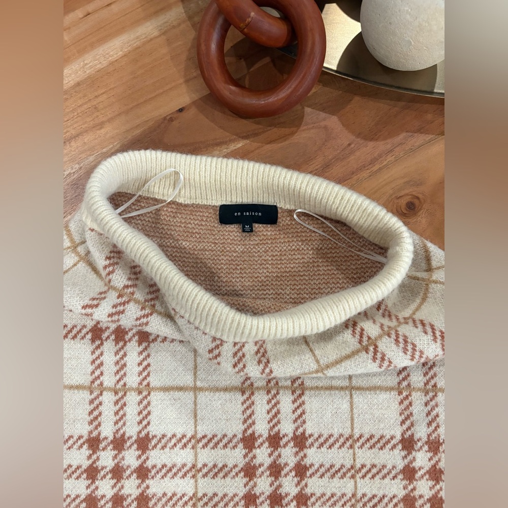 EN SAISON Bronte Sweater Miniskirt Cream & Tan Plaid Knit | Size Medium M - Picture 14 of 16